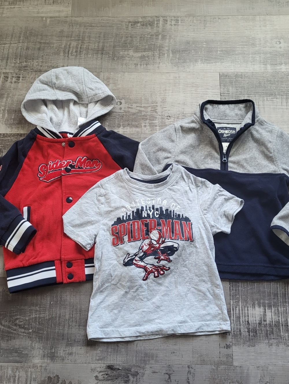Spiderman Boy Hoodie Tshirt Fleece Top Oshkosh Bundle 4T Hooded Snap Button Red